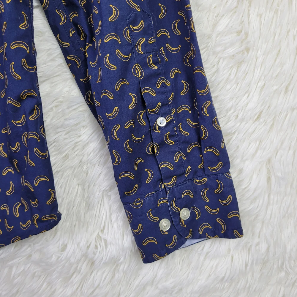 Banana Republic Mens L Luxe Poplin‎ Slim Fit Fruit Graphic Shirt Preppy Casual